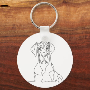 Hand geschilderd Grote Deen Line Art Sleutelhanger