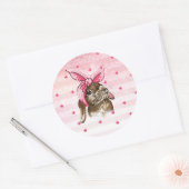 Hand geschilderd konijntje roze ronde sticker (Envelop)