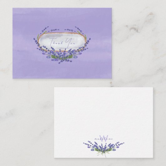 Hand geschilderd lavendel Waterverf dank u Notitiekaartje (Voorkant / Achterkant)