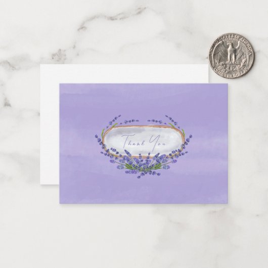 Hand geschilderd lavendel Waterverf dank u Notitiekaartje (Voorkant / Achterkant in situ)