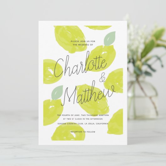 Hand geschilderd Limoen Citrus bruiloft Kaart (Staand voorkant)