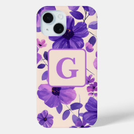 Hand geschilderd paarse bloemen gepersonaliseerd m iPhone 15 case