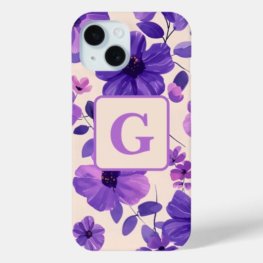 Hand geschilderd paarse bloemen gepersonaliseerd m Case-Mate iPhone case (Achterkant)