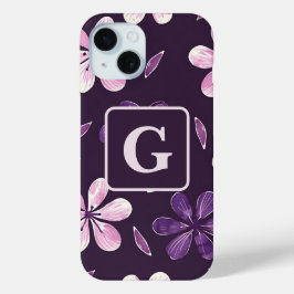 Hand geschilderd paarse bloemen gepersonaliseerd m iPhone 15 case