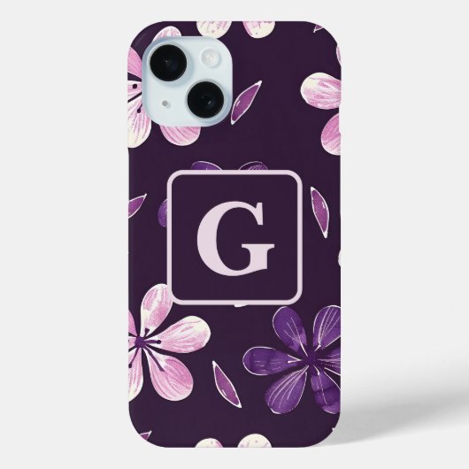Hand geschilderd paarse bloemen gepersonaliseerd m Case-Mate iPhone case (Achterkant)