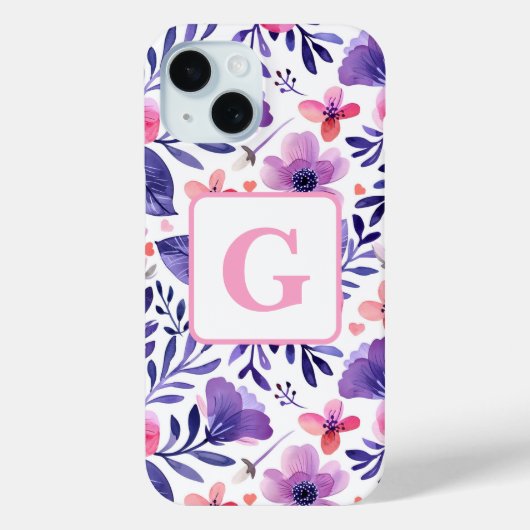 Hand geschilderd paarse bloemen gepersonaliseerd m Case-Mate iPhone case (Achterkant)