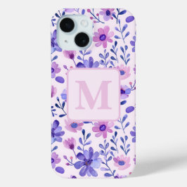 Hand geschilderd paarse bloemen gepersonaliseerd m iPhone 15 case