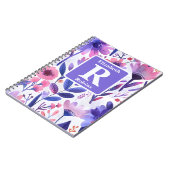 Hand geschilderd paarse bloemen gepersonaliseerd m notitieboek (Linkerzijde)