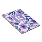 Hand geschilderd paarse bloemen gepersonaliseerd m notitieboek (Rechterzijde)