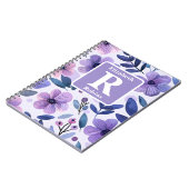 Hand geschilderd paarse bloemen gepersonaliseerd m notitieboek (Linkerzijde)