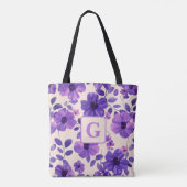Hand geschilderd paarse bloemen gepersonaliseerd m tote bag (Achterkant)