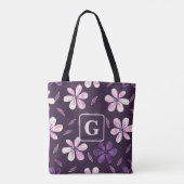 Hand geschilderd paarse bloemen gepersonaliseerd m tote bag (Achterkant)