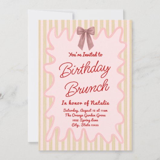 Hand geschilderd roze boog Lijst Verjaardag Brunch Kaart (Voorkant)