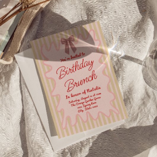 Hand geschilderd roze boog Lijst Verjaardag Brunch Kaart