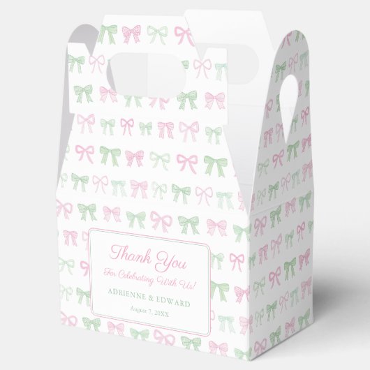 Hand geschilderd roze en groene bogen baby meisje  bedankdoosjes (Geopend)