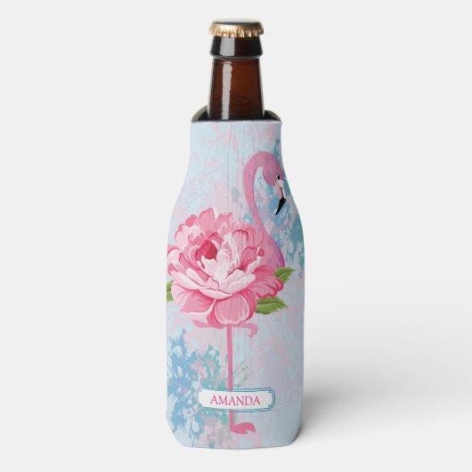 Hand geschilderd roze flamingo flesjeskoeler (Fles Voorkant)