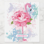 Hand geschilderd roze flamingo wijn etiket (Enkel label)