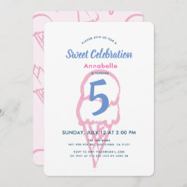 Hand geschilderd roze ijs meisje verjaardag kaart