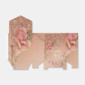 Hand geschilderd roze rozen gouden filigraan bedankdoosjes (Uitgevouwen)