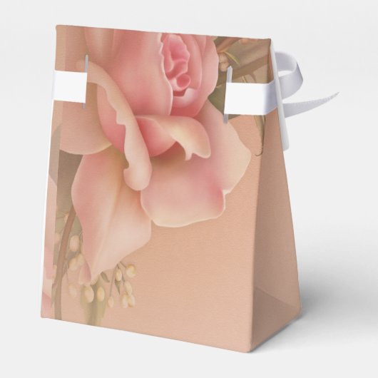 Hand geschilderd roze rozen gouden filigraan bedankdoosjes (Achterkant)