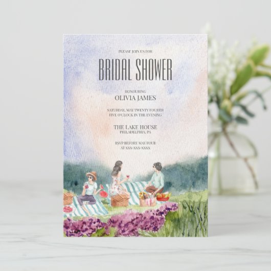 Hand geschilderd rustiek picknick vrijgezellenfees kaart (Staand voorkant)