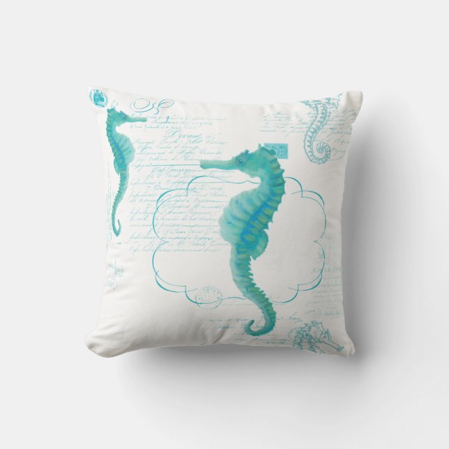 Hand geschilderd Seahorse  handschrift rollen Kussen (Voorkant)