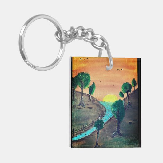 Hand geschilderd sereniteit scène sleutelhanger (Voorkant Links)