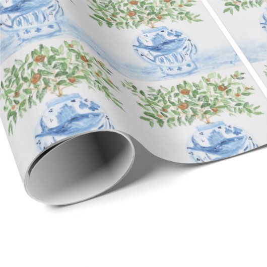 Hand geschilderd Toscaanse blauwe gember potten Cadeaupapier (Rol Hoek)