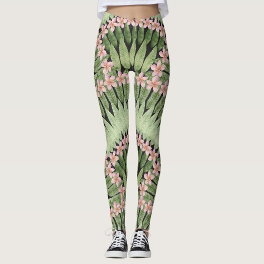 Hand geschilderd tropisch bloemen patroon leggings (Voorkant)