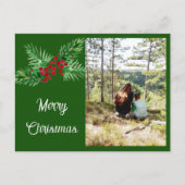 Hand geschilderd Waterverf dennenkrans en rode bes Feestdagenkaart (Voorkant)