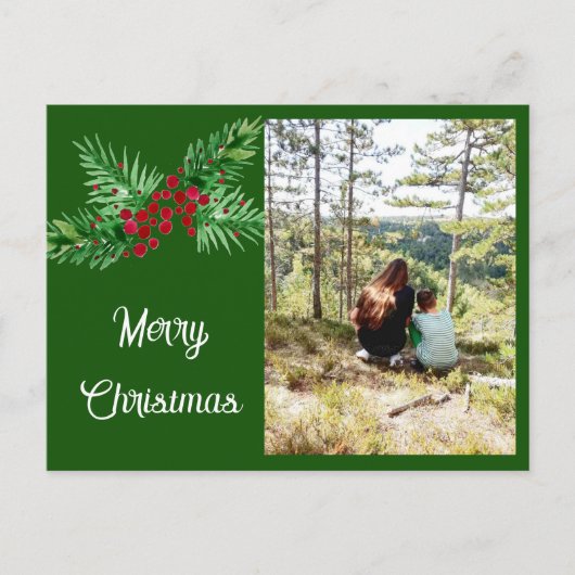 Hand geschilderd Waterverf dennenkrans en rode bes Feestdagenkaart (Voorkant)