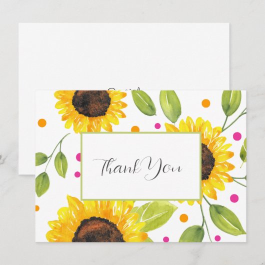 Hand geschilderd Waterverf zonnebloem boeket Bedankkaart (Voorkant / Achterkant)