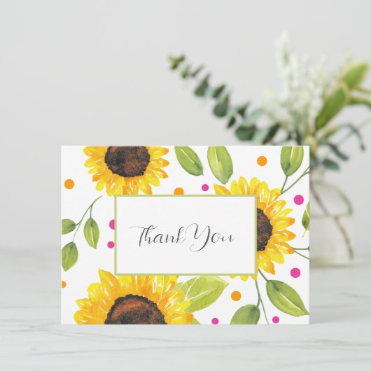 Hand geschilderd Waterverf zonnebloem boeket Bedankkaart (Staand voorkant)