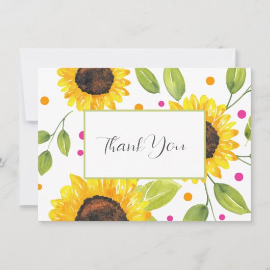 Hand geschilderd Waterverf zonnebloem boeket Bedankkaart (Voorkant)