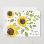 Hand geschilderd Waterverf zonnebloem boeket Notitiekaartje (Voorkant)