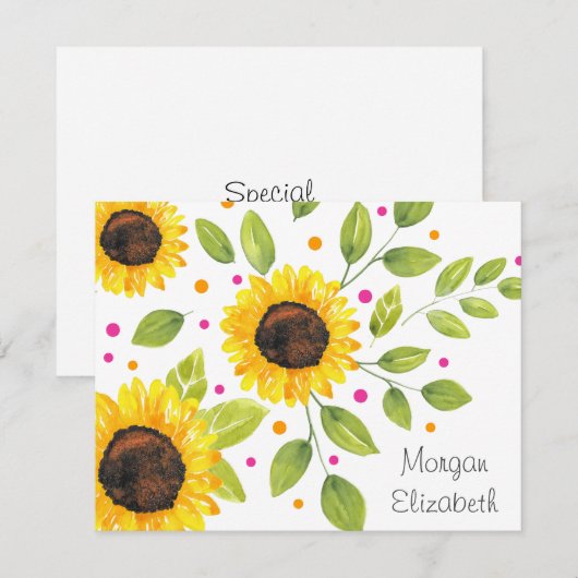 Hand geschilderd Waterverf zonnebloem boeket Notitiekaartje (Voorkant / Achterkant)