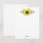 Hand geschilderd Waterverf zonnebloem swag Notitiekaartje (Voorkant / Achterkant)