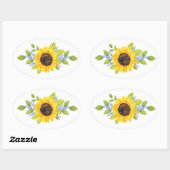 Hand geschilderd Waterverf zonnebloem swags Ovale Sticker (Vel)