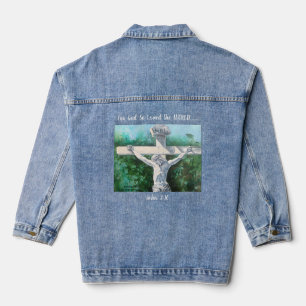 Hand geschilderd wit en groen "VOOR GOD" Denim Jacket