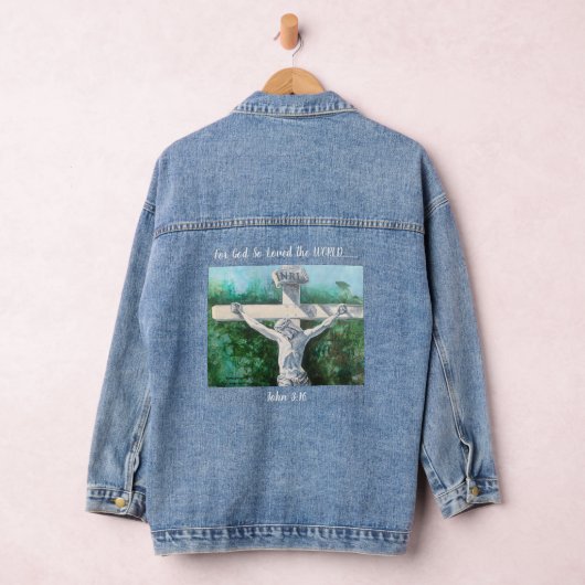 Hand geschilderd wit en groen "VOOR GOD" Denim Jacket (Hangar)