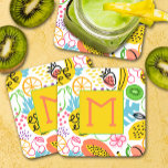 Hand geschilderd zomer fruit patroon kartonnen onderzetters<br><div class="desc">Je monogram initiaal is te zien op deze onderzetters,  die een modern fruitpatroon van ananassen,  peren,  sinaasappels,  kersen,  papaja's,  druiven,  kiwis en perziken vertonen. Je kunt dit ontwerp ook op andere producten zetten!</div>