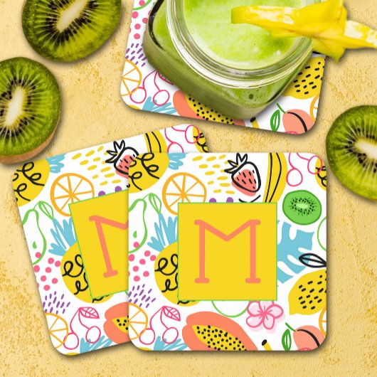 Hand geschilderd zomer fruit patroon kartonnen onderzetters