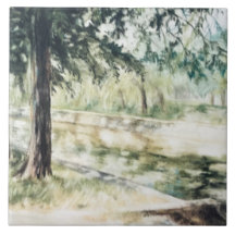 Hand geschilderd zomerlandschap groene bomen rivie