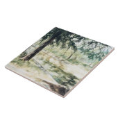 Hand geschilderd zomerlandschap groene bomen rivie tegeltje (Zijkant)