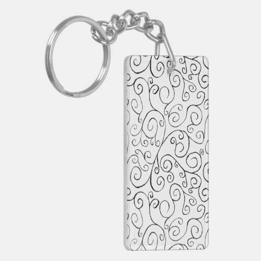 Hand-geschilderd zwart valpatroon op wit sleutelhanger (Voorkant Links)