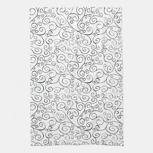 Hand-geschilderd zwart valpatroon op wit theedoek (Verticaal)