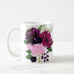 Hand geschilderde aquarel bloemen koffiemok