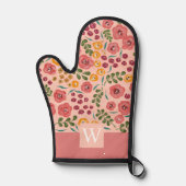 Hand-geschilderde Bloem Blush Roze Naam Monogram Ovenwant (Voorkant)