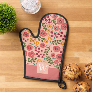 Hand-geschilderde Bloem Blush Roze Naam Monogram Ovenwant