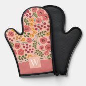 Hand-geschilderde Bloem Blush Roze Naam Monogram Ovenwant (Voorkant / Achterkant)